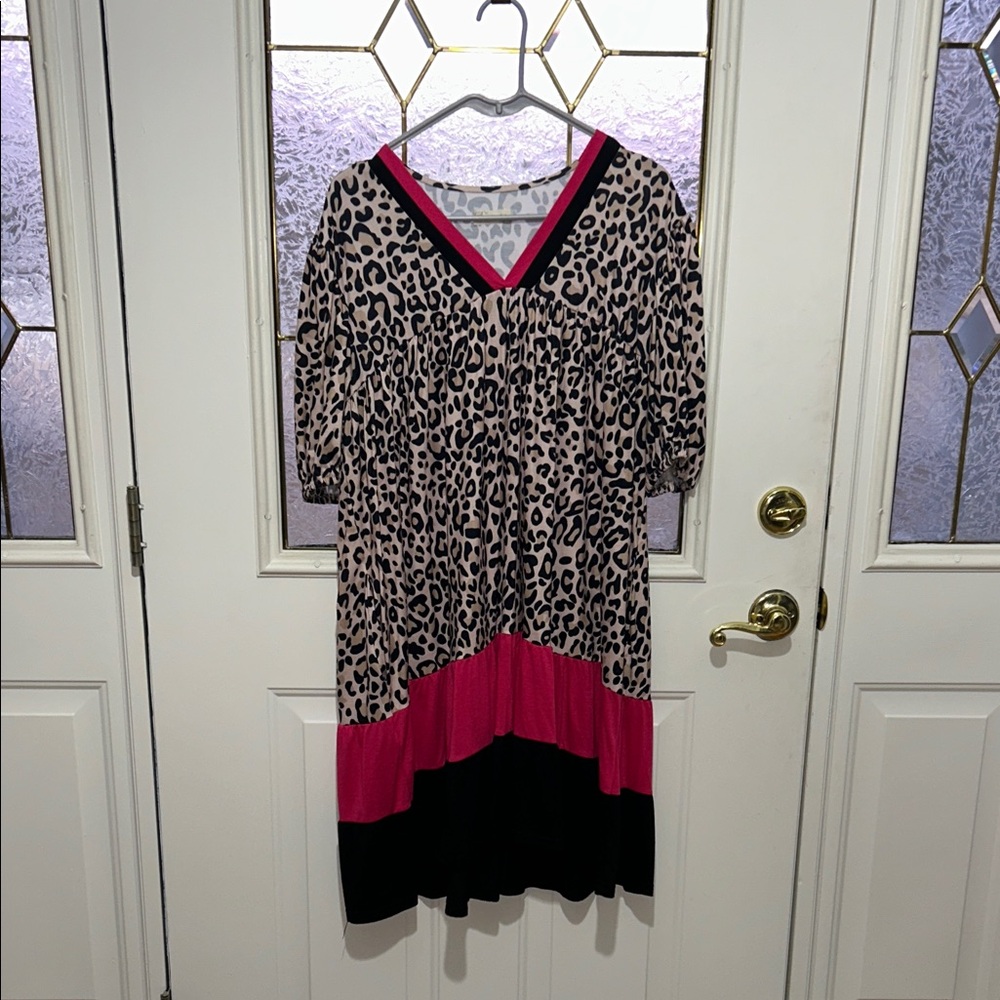 Leopard Print Dress with Pink and Black Accents-oversized for a Large